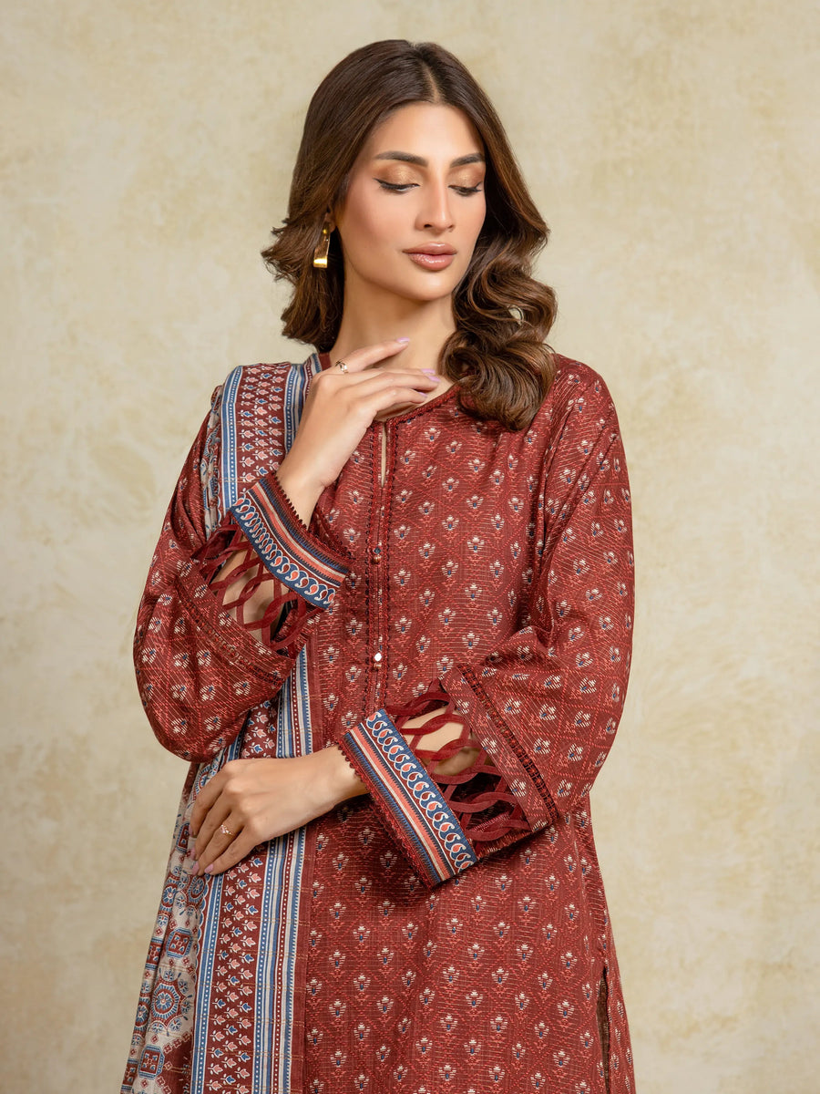edenrobe Merak Unstitched Printed Zari Lawn 3Pc Suit EWU5M6-022