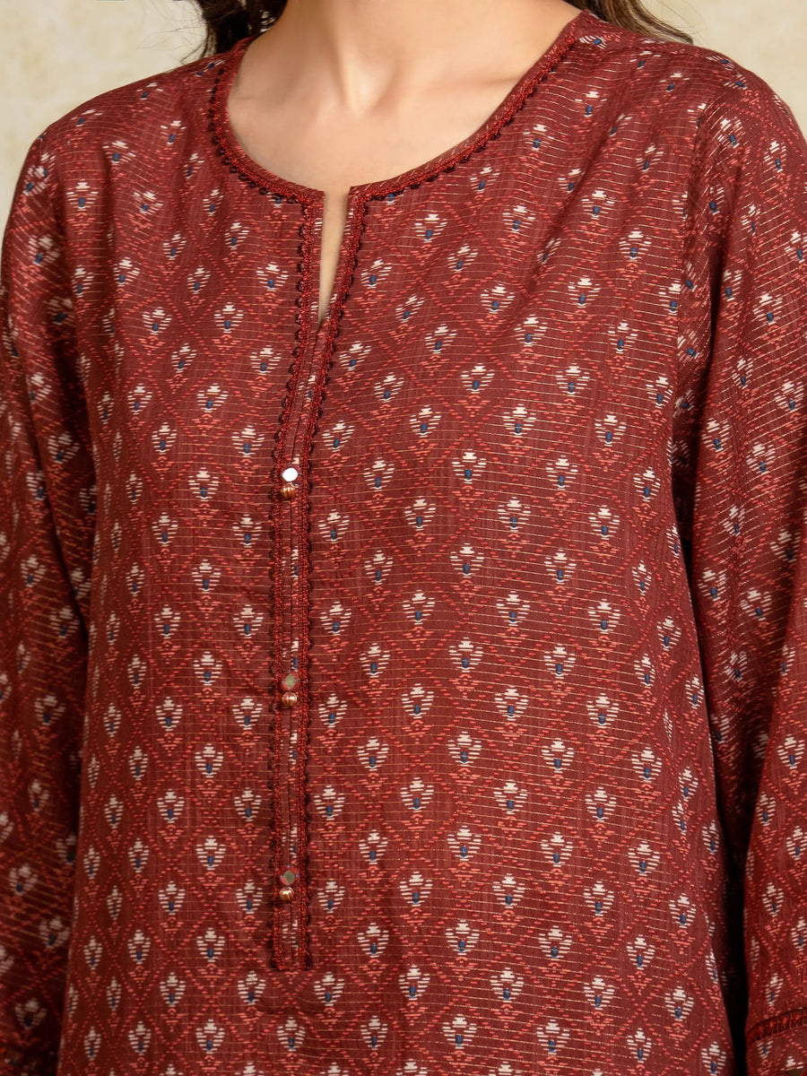 edenrobe Merak Unstitched Printed Zari Lawn 3Pc Suit EWU5M6-022