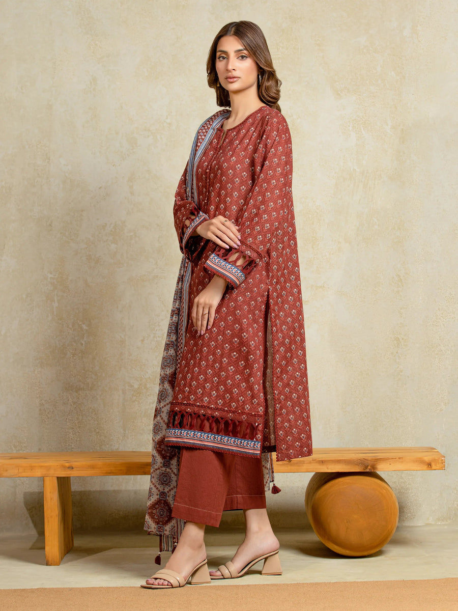 edenrobe Merak Unstitched Printed Zari Lawn 3Pc Suit EWU5M6-022