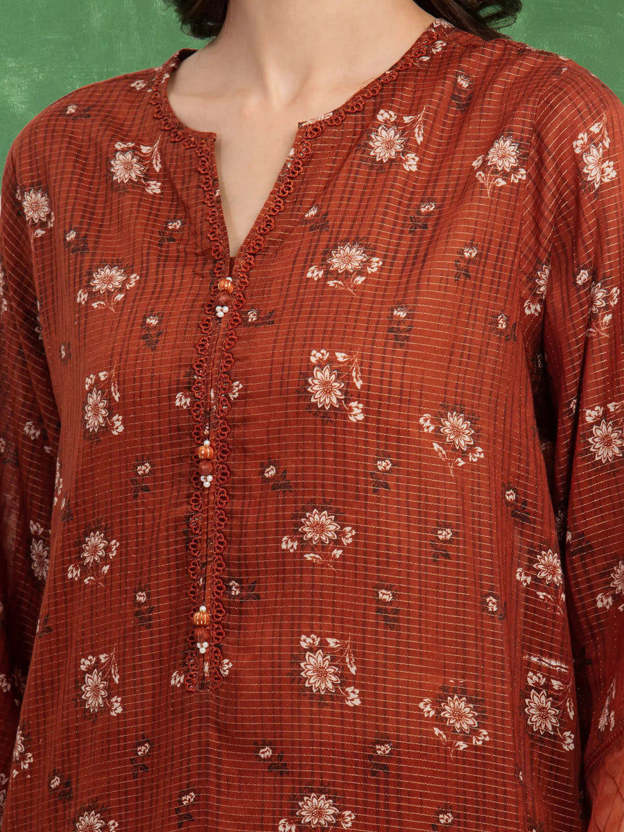 edenrobe Merak Unstitched Printed Zari Lawn 3Pc Suit EWU5M6-025