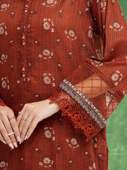 edenrobe Merak Unstitched Printed Zari Lawn 3Pc Suit EWU5M6-025