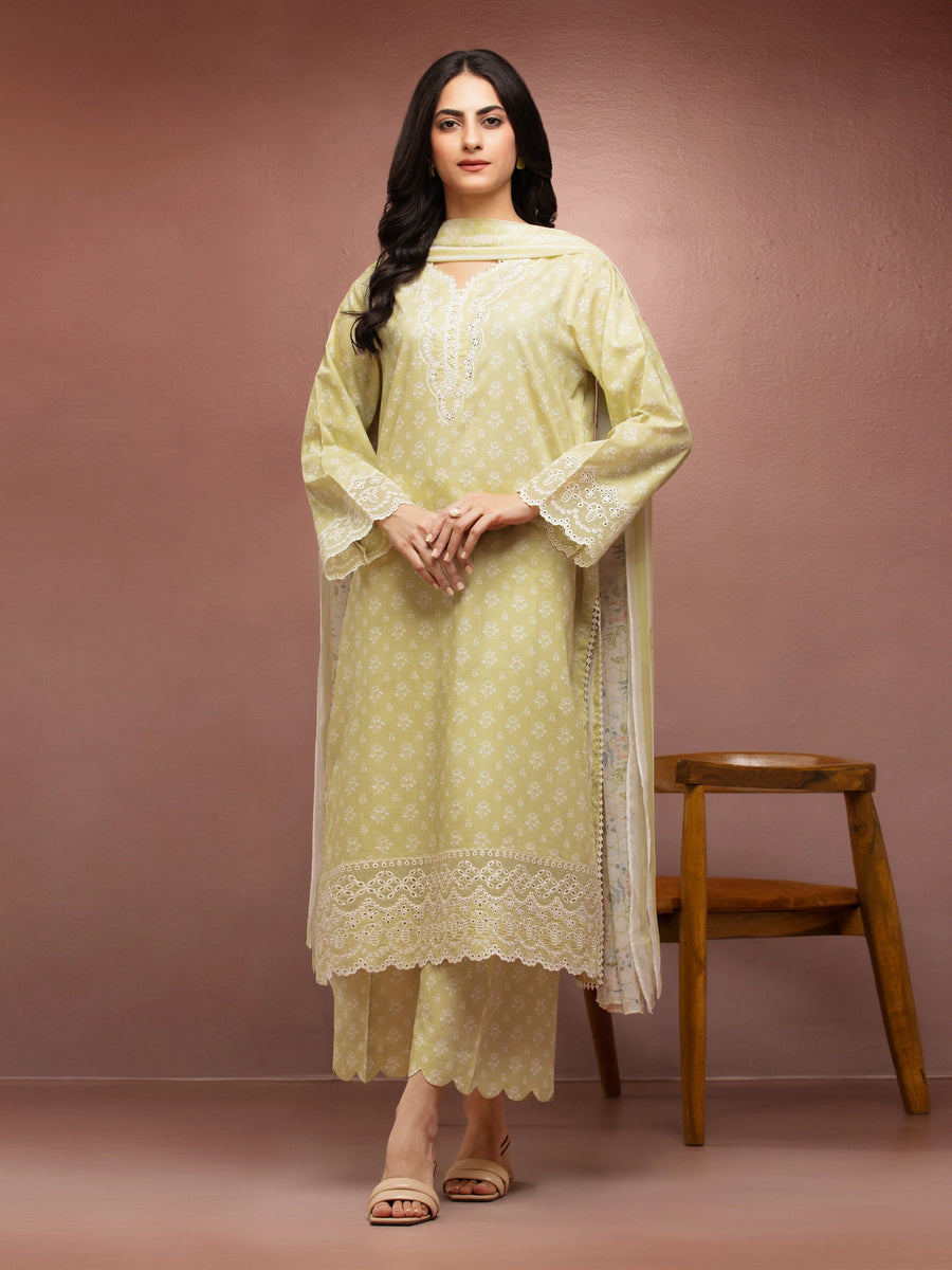 edenrobe Premium Embroidered Lawn Unstitched 3Pc Suit EWU5V1-31060