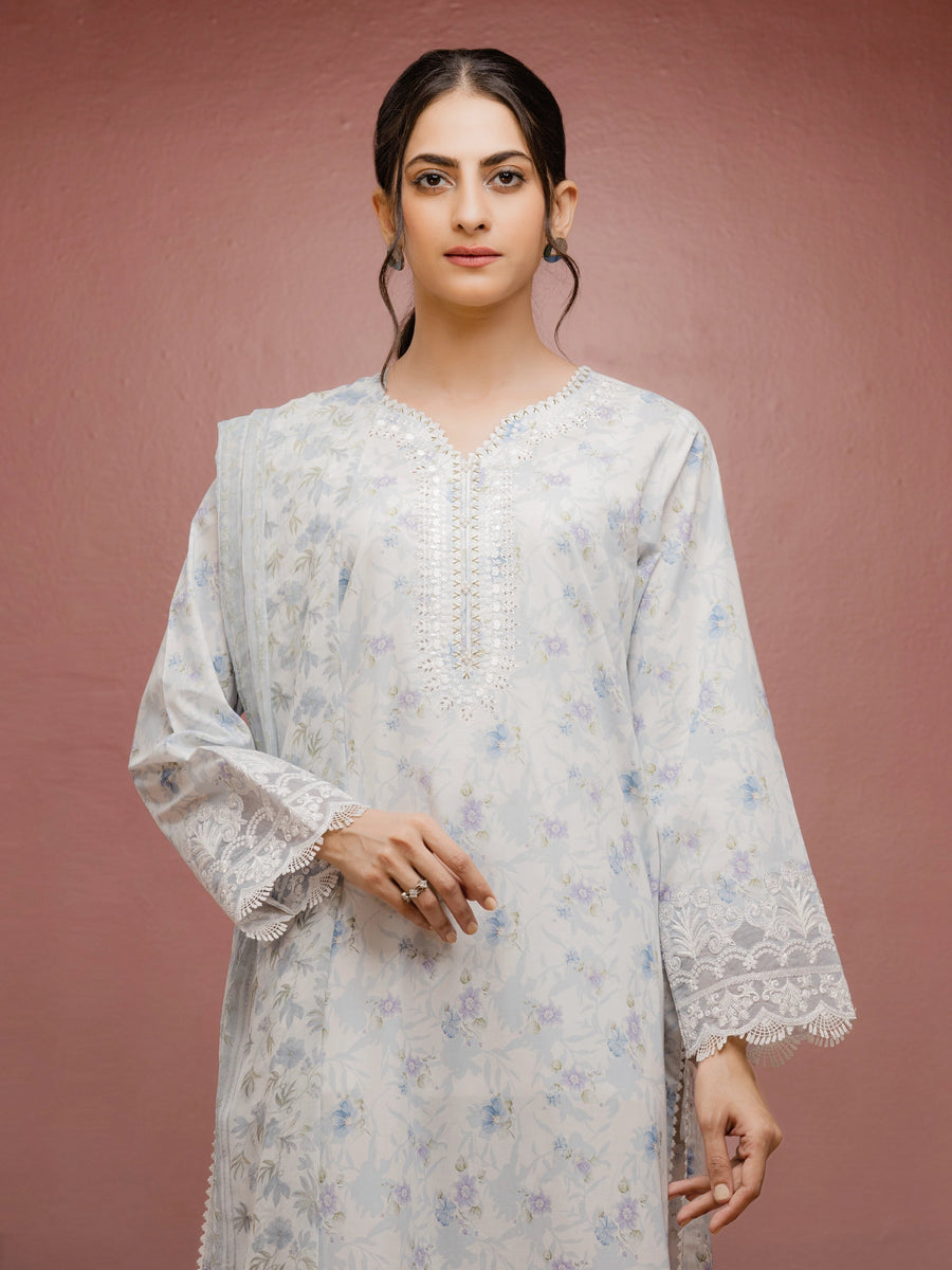 edenrobe Premium Embroidered Lawn Unstitched 3Pc Suit EWU5V1-31084