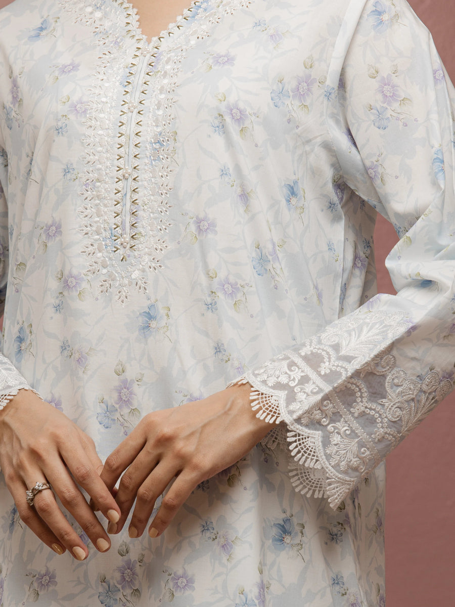 edenrobe Premium Embroidered Lawn Unstitched 3Pc Suit EWU5V1-31084