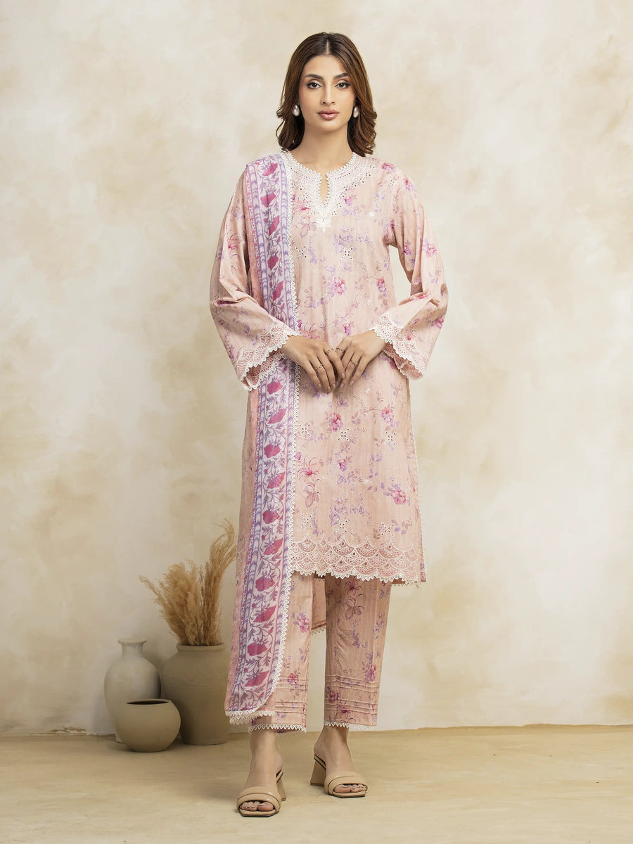 edenrobe Premium Embroidered Lawn Unstitched 3Pc Suit EWU5V1-31085