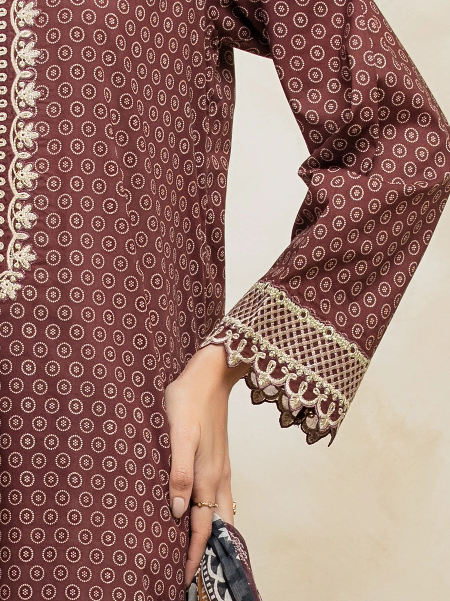 edenrobe Premium Embroidered Lawn Unstitched 3Pc Suit EWU5V1-31087