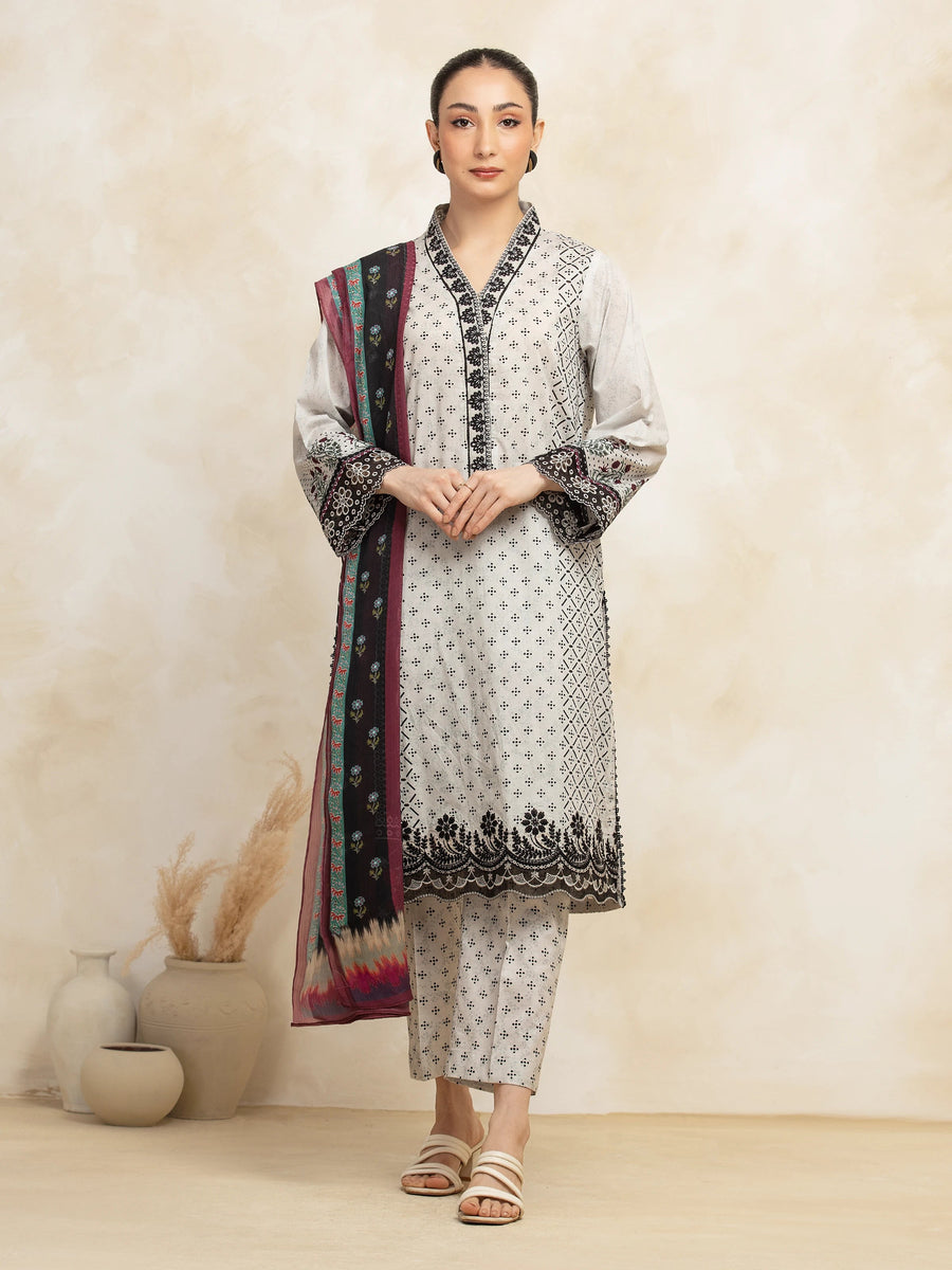 edenrobe Premium Embroidered Lawn Unstitched 3Pc Suit EWU5V1-31088