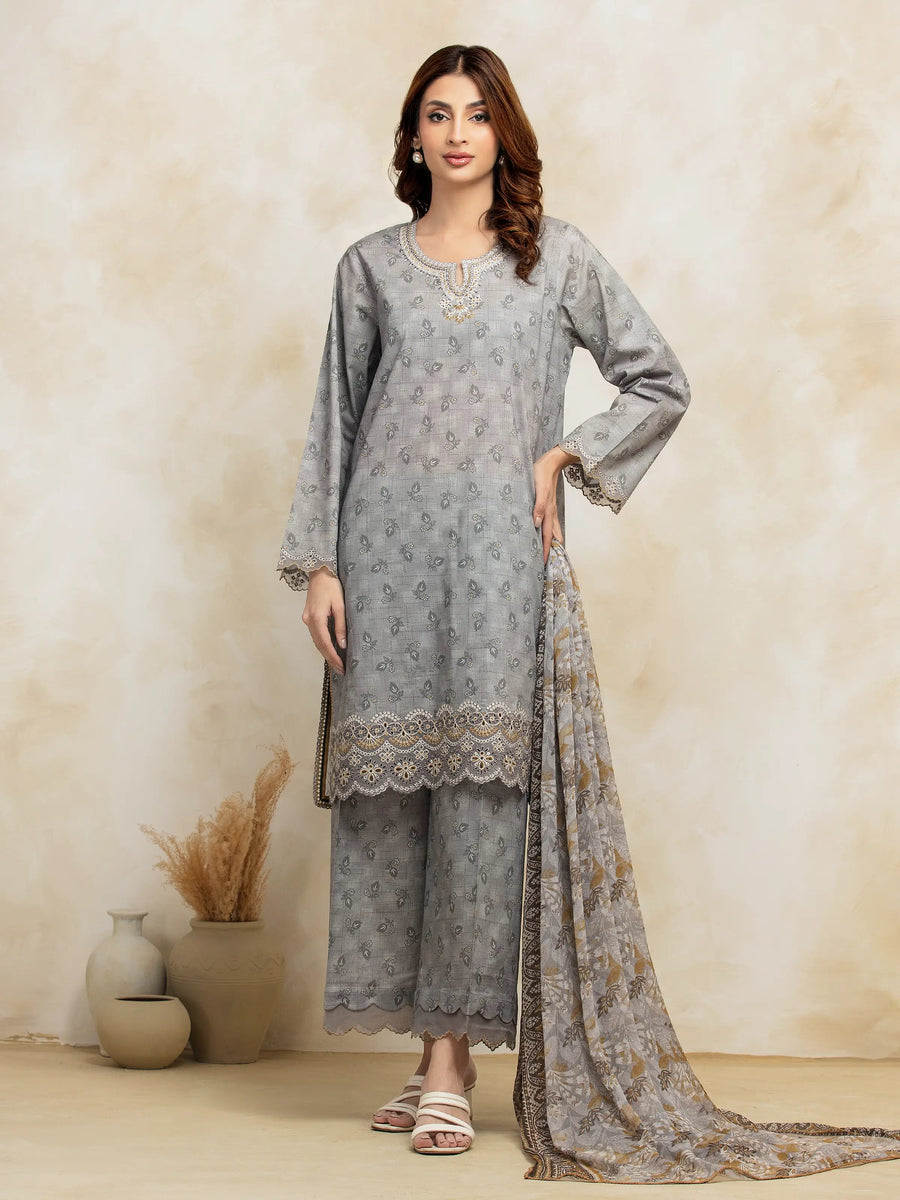 edenrobe Premium Embroidered Lawn Unstitched 3Pc Suit EWU5V1-31089