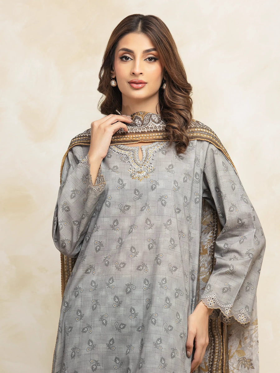 edenrobe Premium Embroidered Lawn Unstitched 3Pc Suit EWU5V1-31089