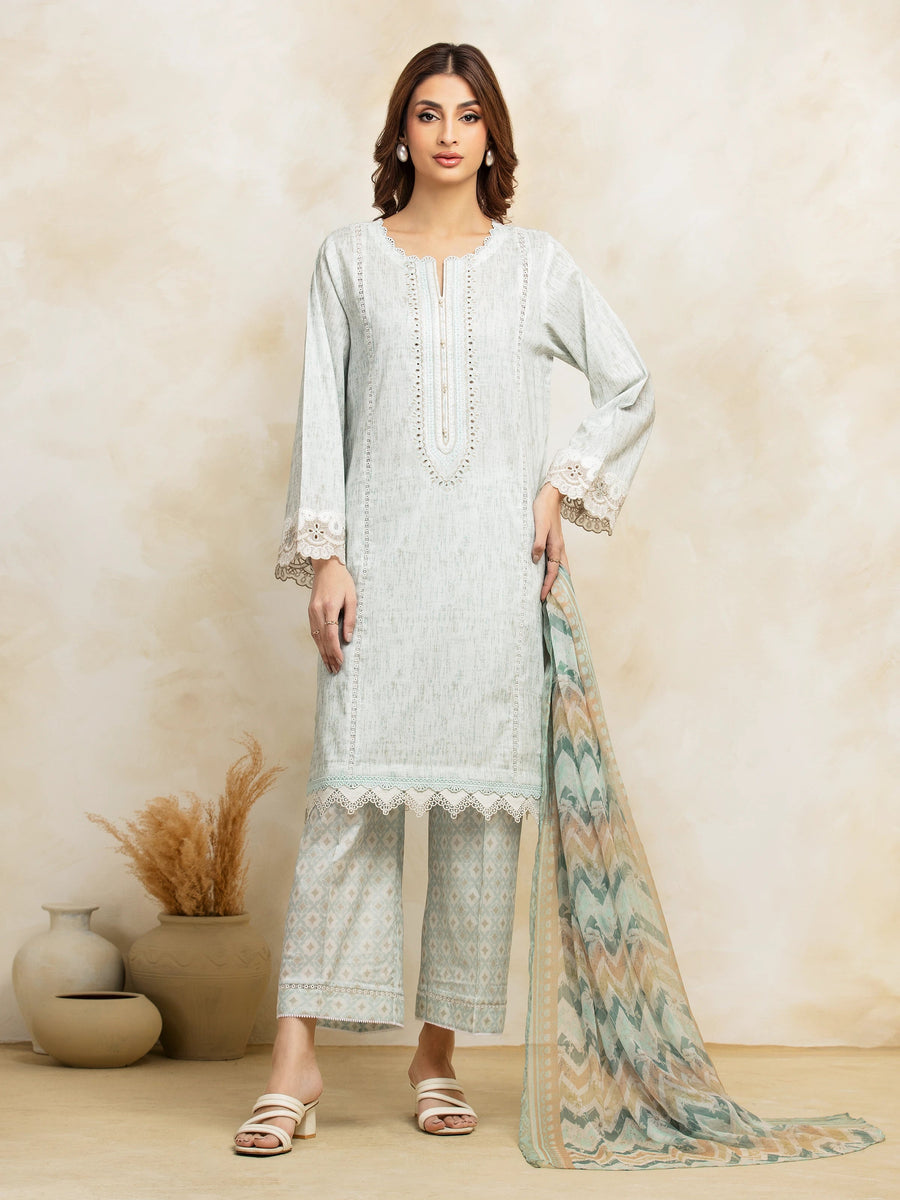 edenrobe Premium Embroidered Lawn Unstitched 3Pc Suit EWU5V1-31090