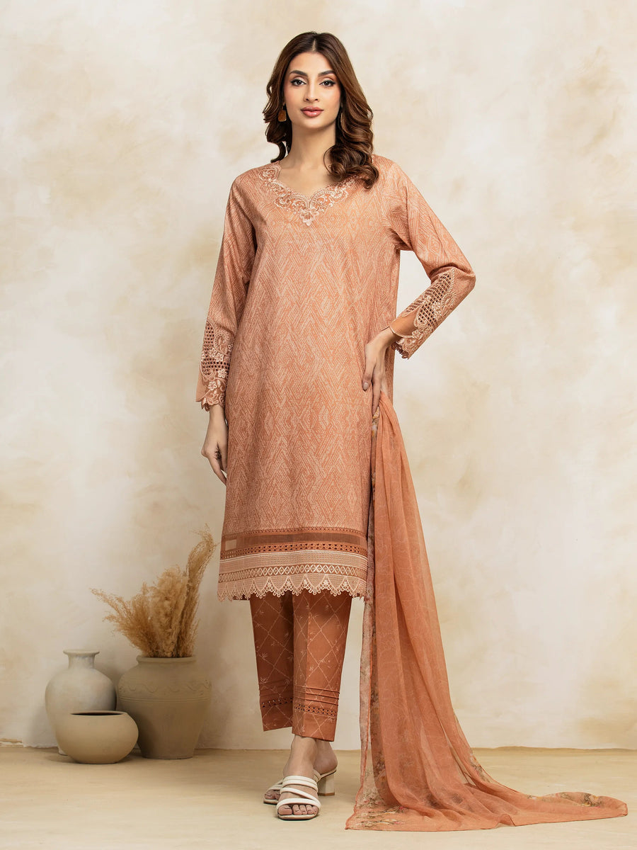 edenrobe Premium Embroidered Lawn Unstitched 3Pc Suit EWU5V1-31091