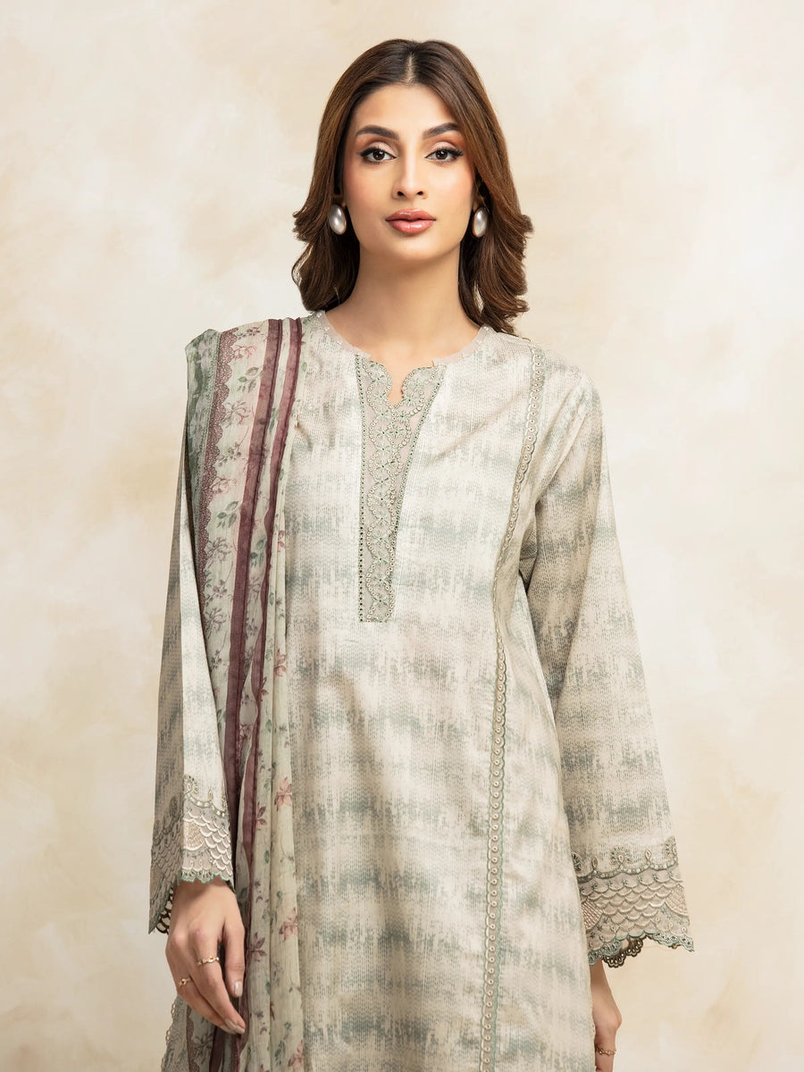 edenrobe Premium Embroidered Lawn Unstitched 3Pc Suit EWU5V1-31092