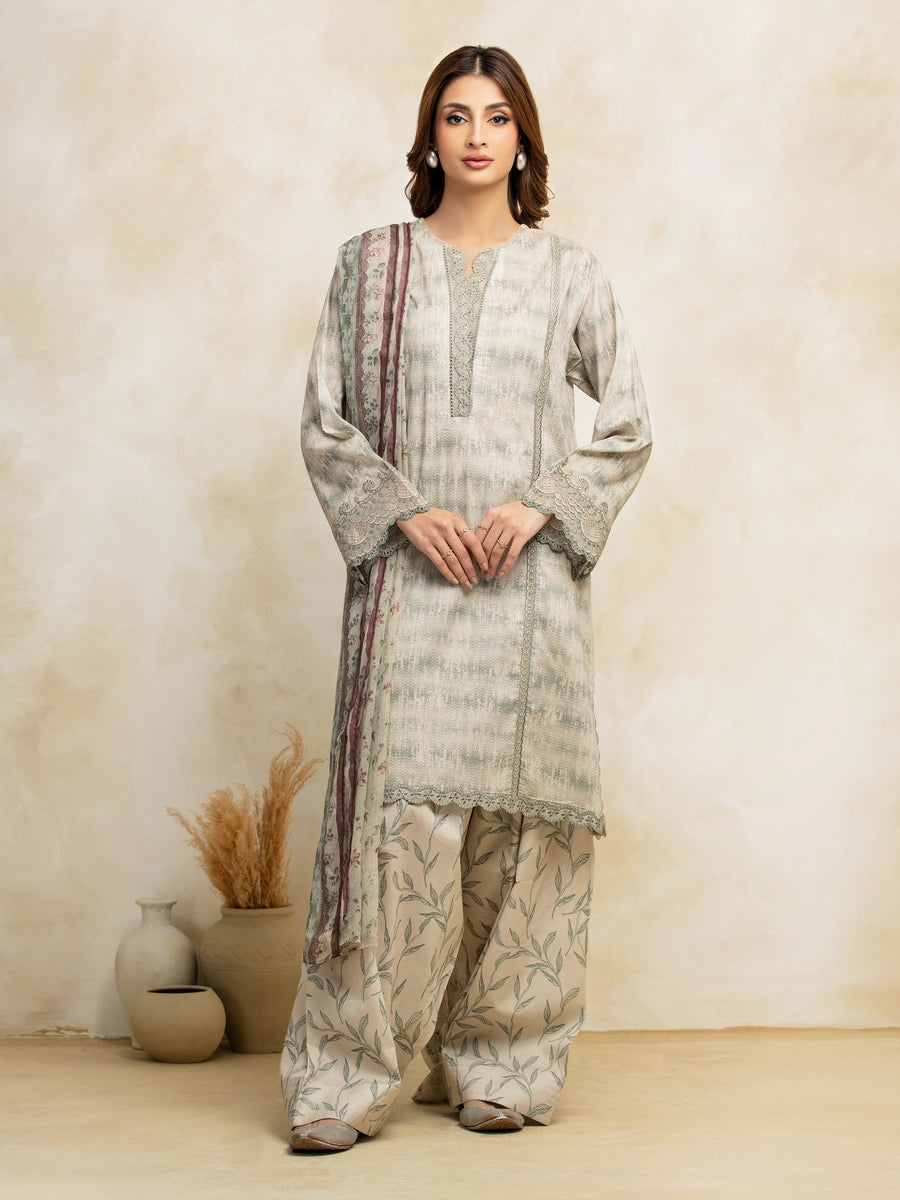 edenrobe Premium Embroidered Lawn Unstitched 3Pc Suit EWU5V1-31092