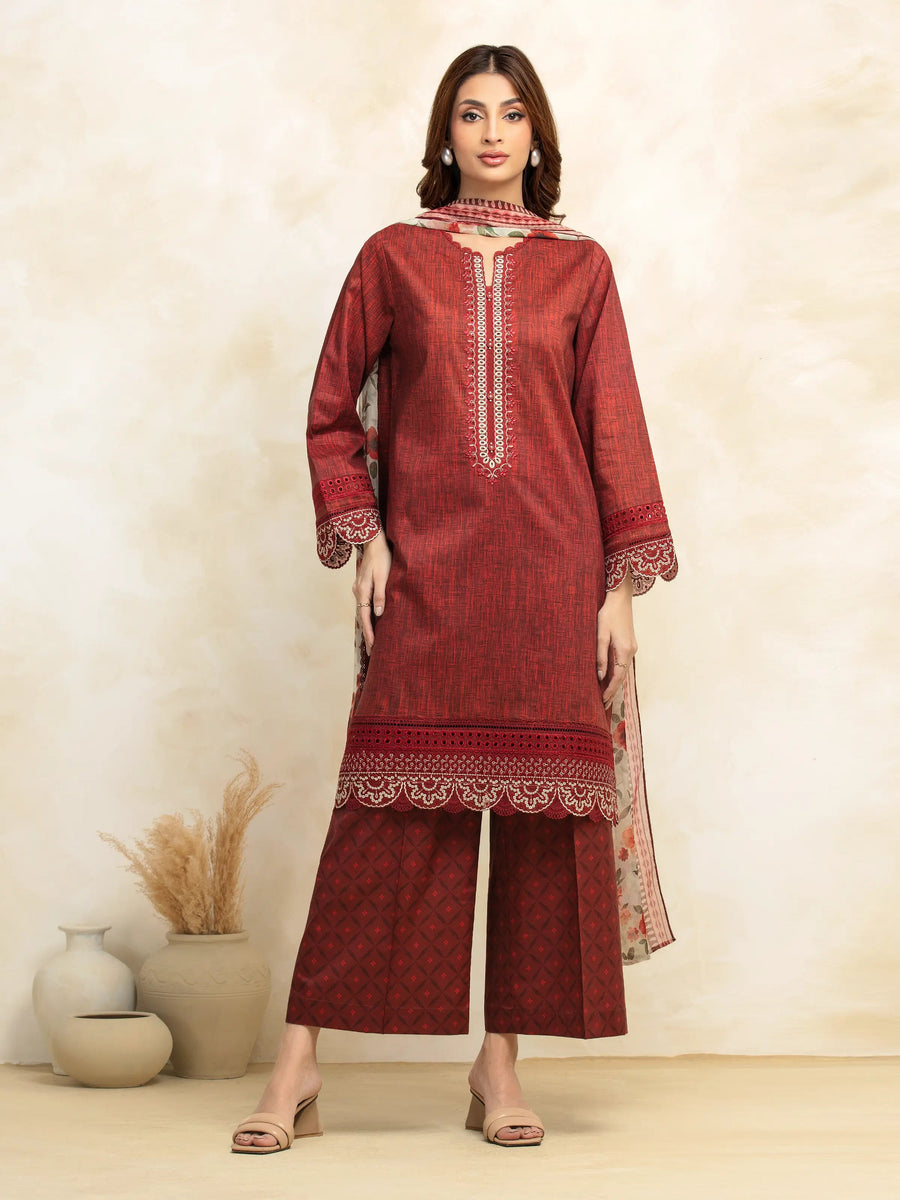 edenrobe Premium Embroidered Lawn Unstitched 3Pc Suit EWU5V1-31093