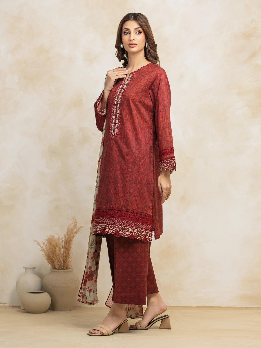 edenrobe Premium Embroidered Lawn Unstitched 3Pc Suit EWU5V1-31093