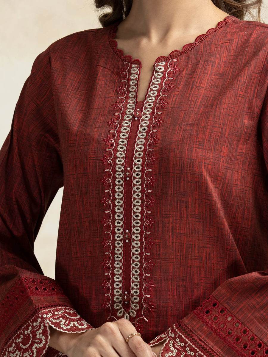 edenrobe Premium Embroidered Lawn Unstitched 3Pc Suit EWU5V1-31093