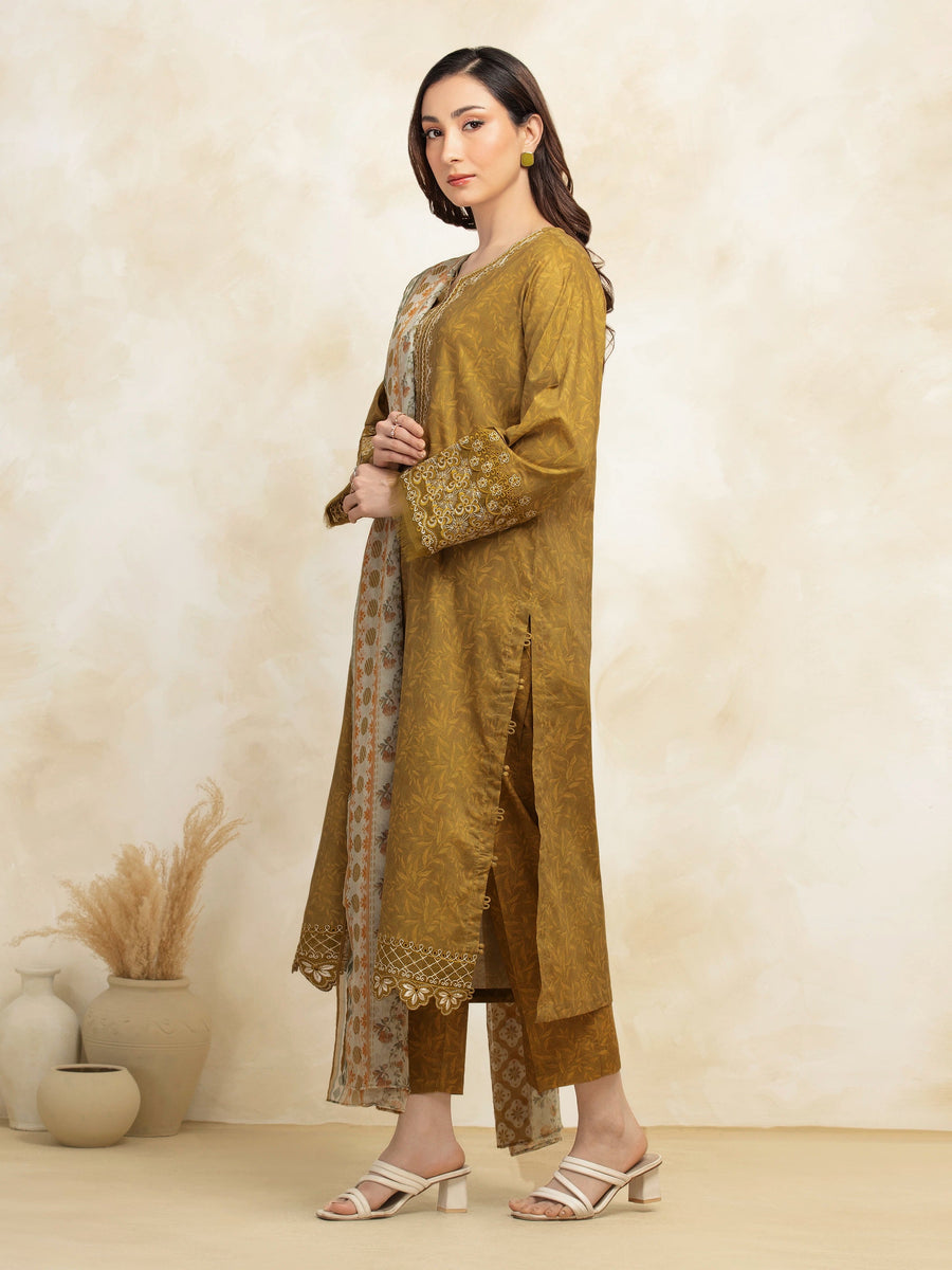 edenrobe Premium Embroidered Lawn Unstitched 3Pc Suit EWU5V1-31095