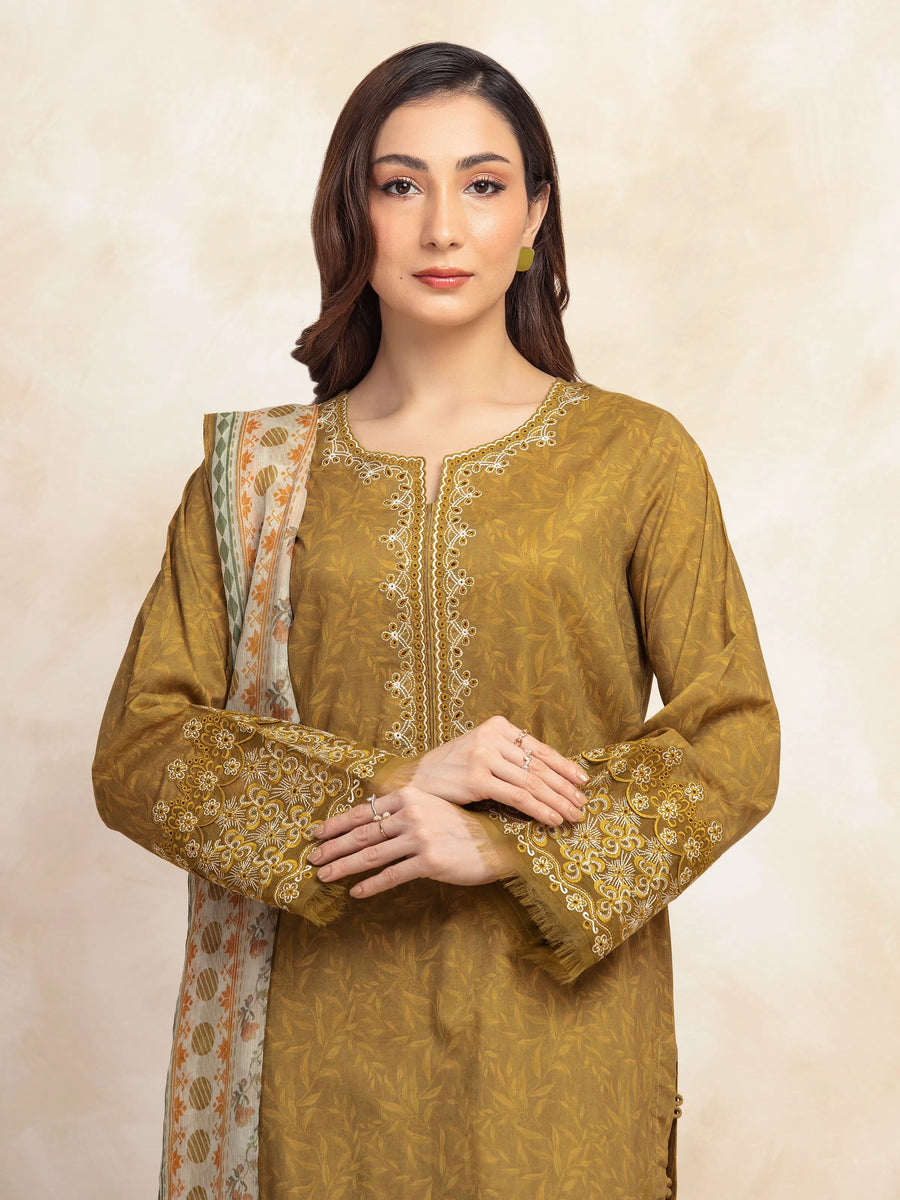 edenrobe Premium Embroidered Lawn Unstitched 3Pc Suit EWU5V1-31095