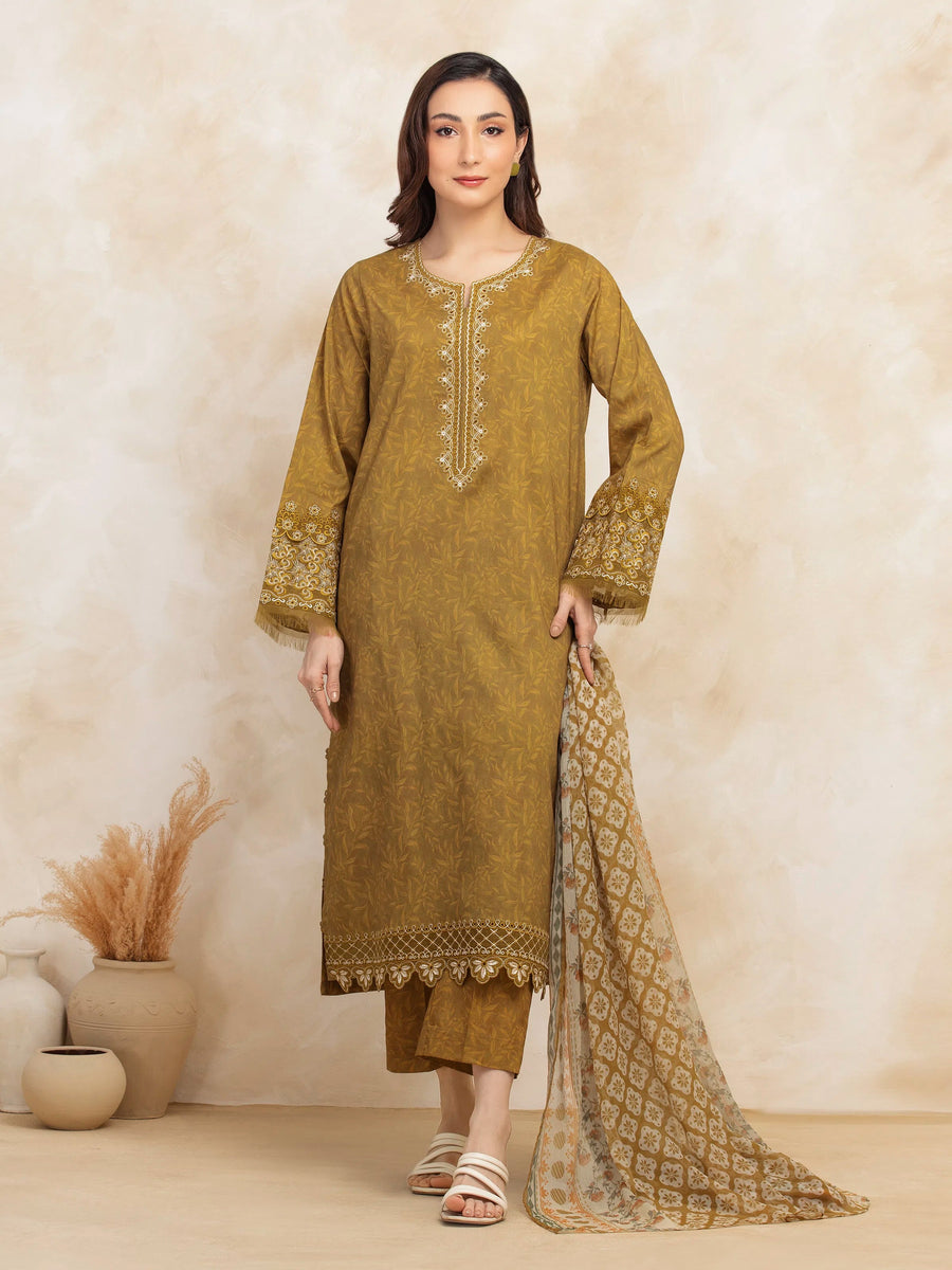 edenrobe Premium Embroidered Lawn Unstitched 3Pc Suit EWU5V1-31095