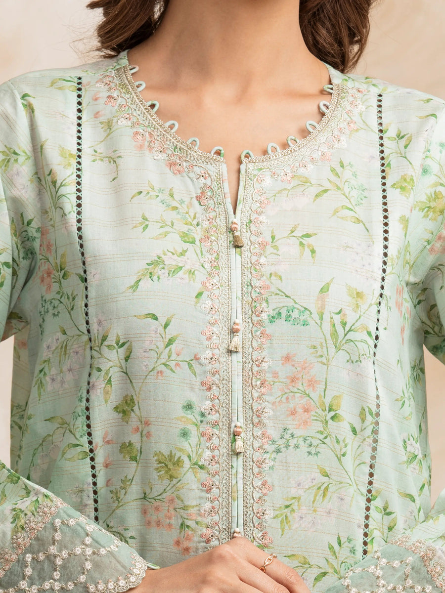edenrobe Premium Festive Unstitched Zari Lawn 3Pc Suit EWU5V1-31180