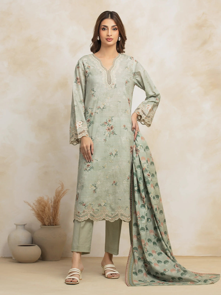 edenrobe Premium Embroidered Lawn Unstitched 3Pc Suit EWU5V1-31181