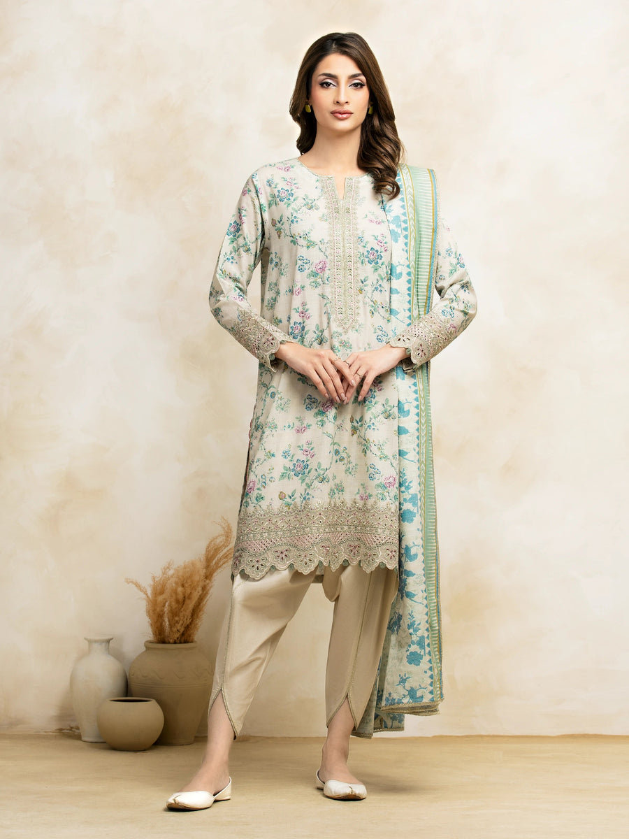 edenrobe Premium Embroidered Lawn Unstitched 3Pc Suit EWU5V1-31183