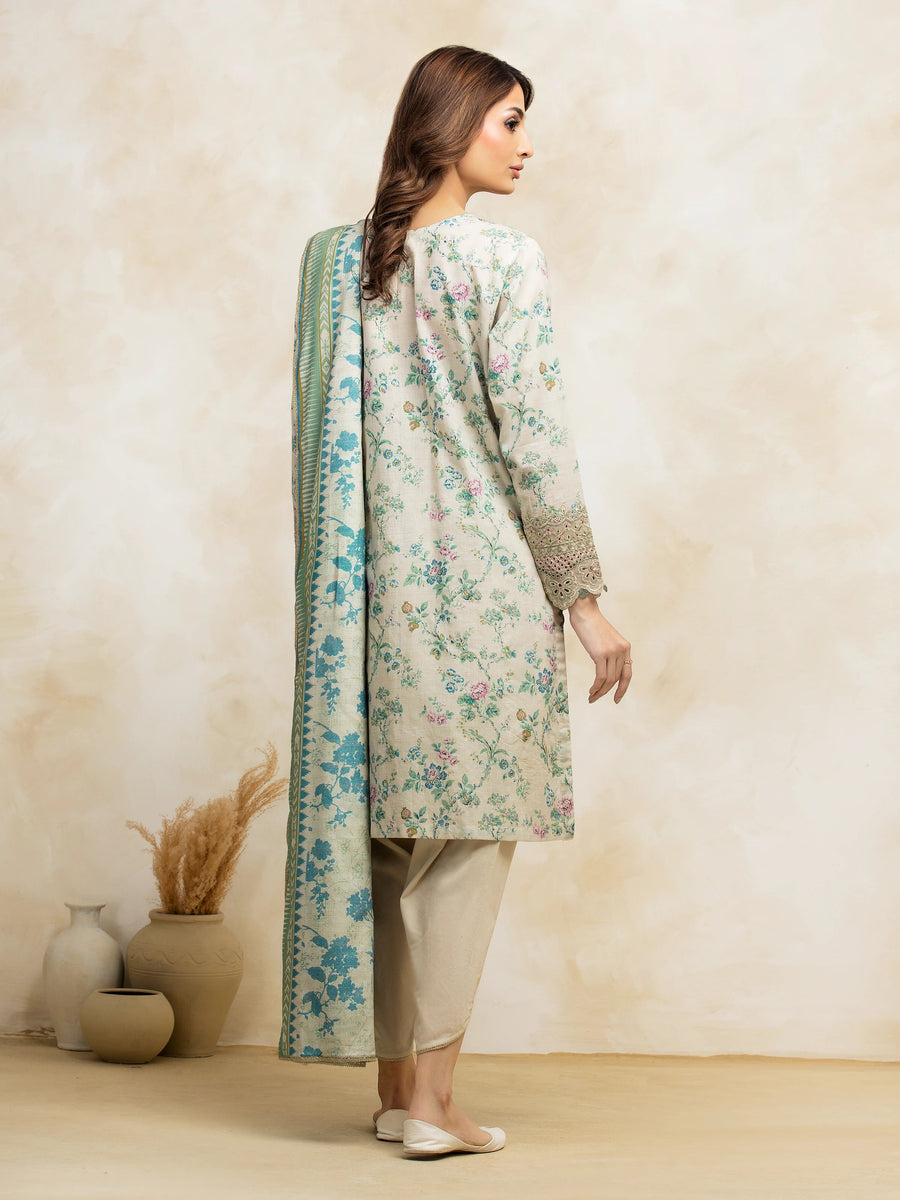 edenrobe Premium Embroidered Lawn Unstitched 3Pc Suit EWU5V1-31183