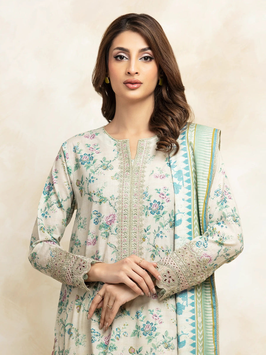 edenrobe Premium Embroidered Lawn Unstitched 3Pc Suit EWU5V1-31183