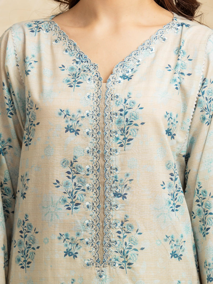 edenrobe Premium Festive Unstitched Zari Lawn 3Pc Suit EWU5V1-31184