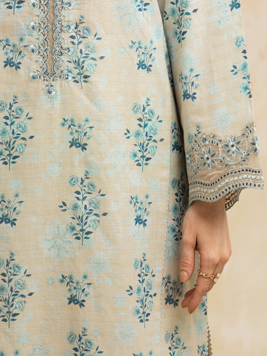 edenrobe Premium Festive Unstitched Zari Lawn 3Pc Suit EWU5V1-31184