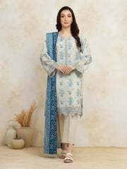 edenrobe Premium Festive Unstitched Zari Lawn 3Pc Suit EWU5V1-31184
