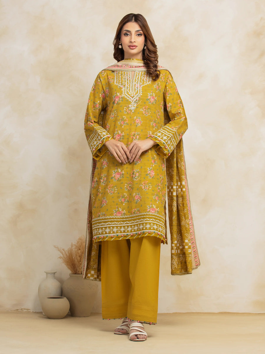 edenrobe Premium Embroidered Lawn Unstitched 3Pc Suit EWU5V1-31185