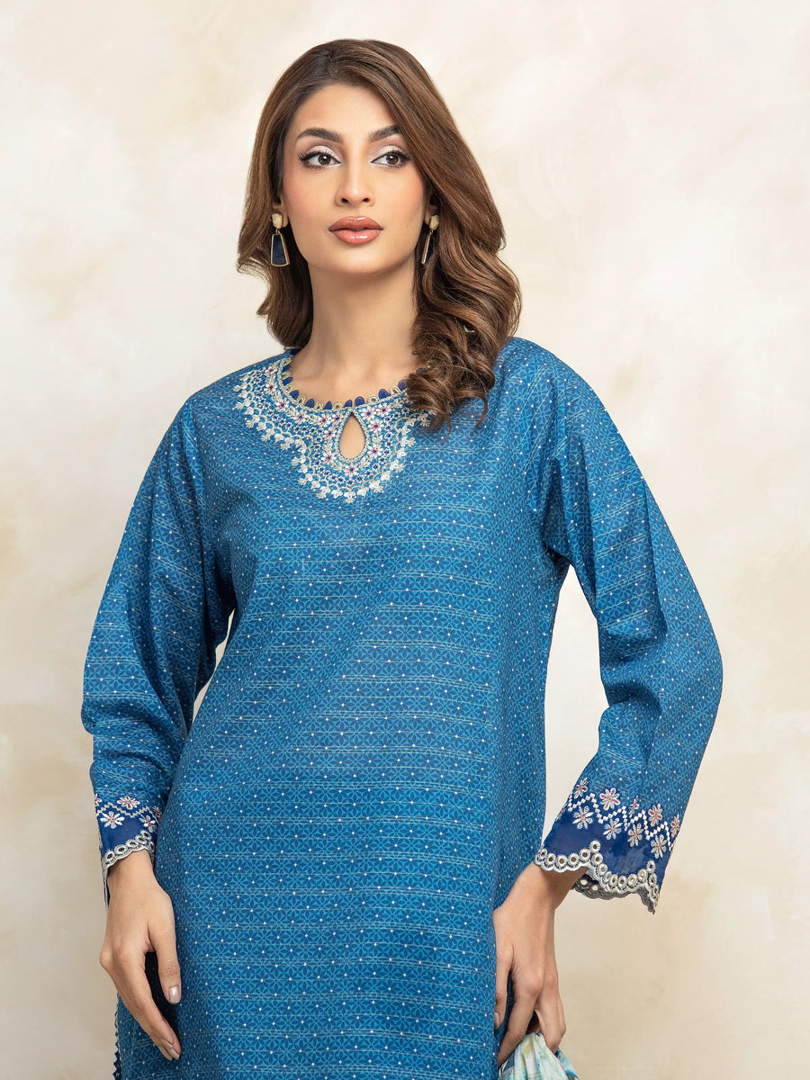 edenrobe Premium Embroidered Lawn Unstitched 3Pc Suit EWU5V1-31187