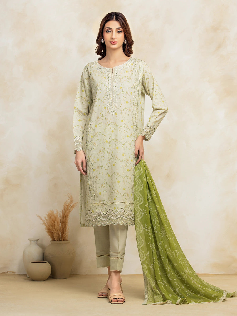 edenrobe Premium Embroidered Lawn Unstitched 3Pc Suit EWU5V1-31188