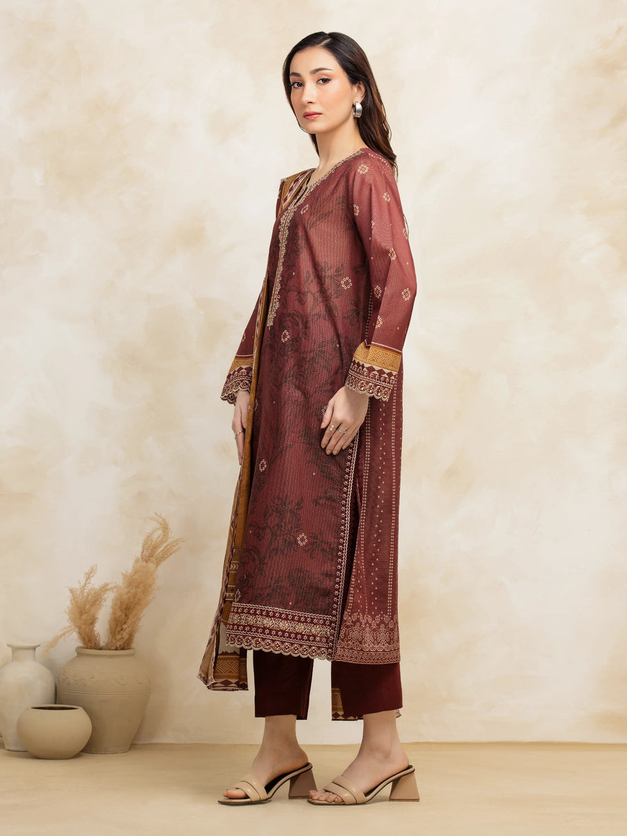 edenrobe Premium Festive Unstitched Zari Lawn 3Pc Suit EWU5V1-31192