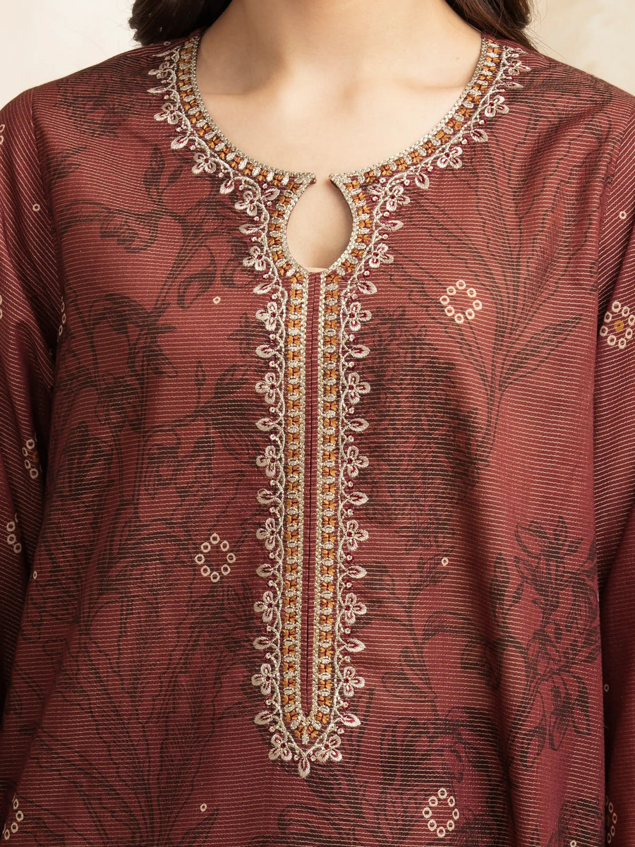 edenrobe Premium Festive Unstitched Zari Lawn 3Pc Suit EWU5V1-31192