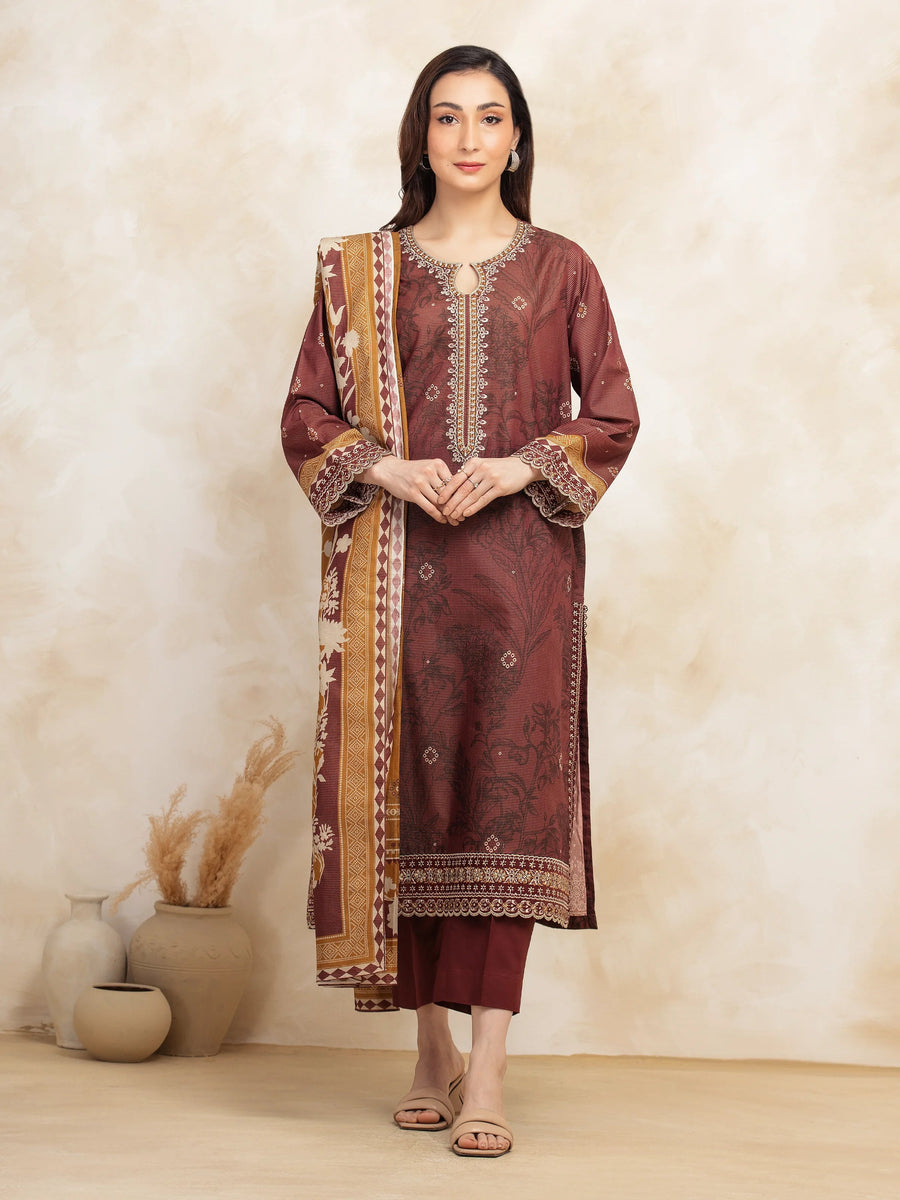 edenrobe Premium Festive Unstitched Zari Lawn 3Pc Suit EWU5V1-31192
