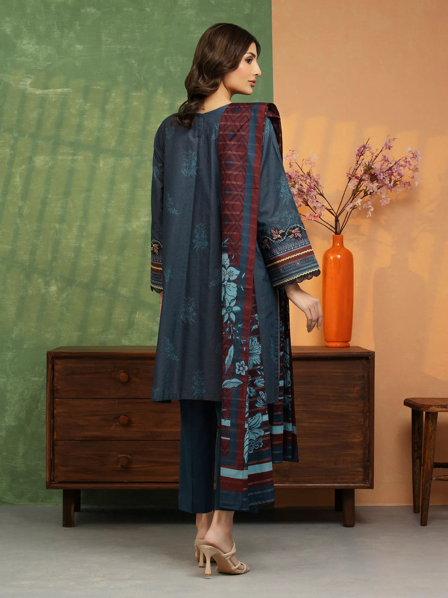 edenrobe Premium Festive Unstitched Zari Lawn 3Pc Suit EWU5V1-31195