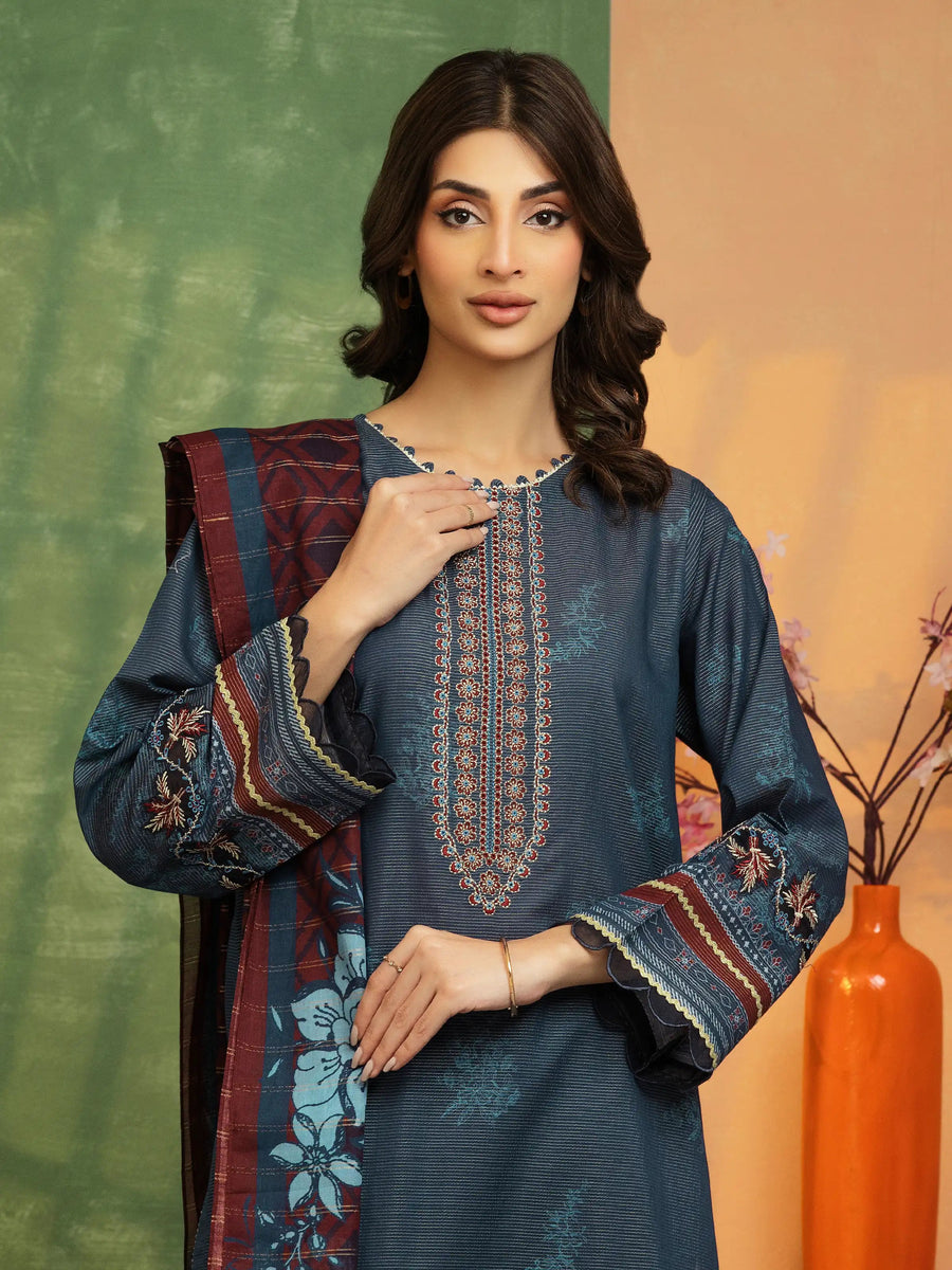edenrobe Premium Festive Unstitched Zari Lawn 3Pc Suit EWU5V1-31195