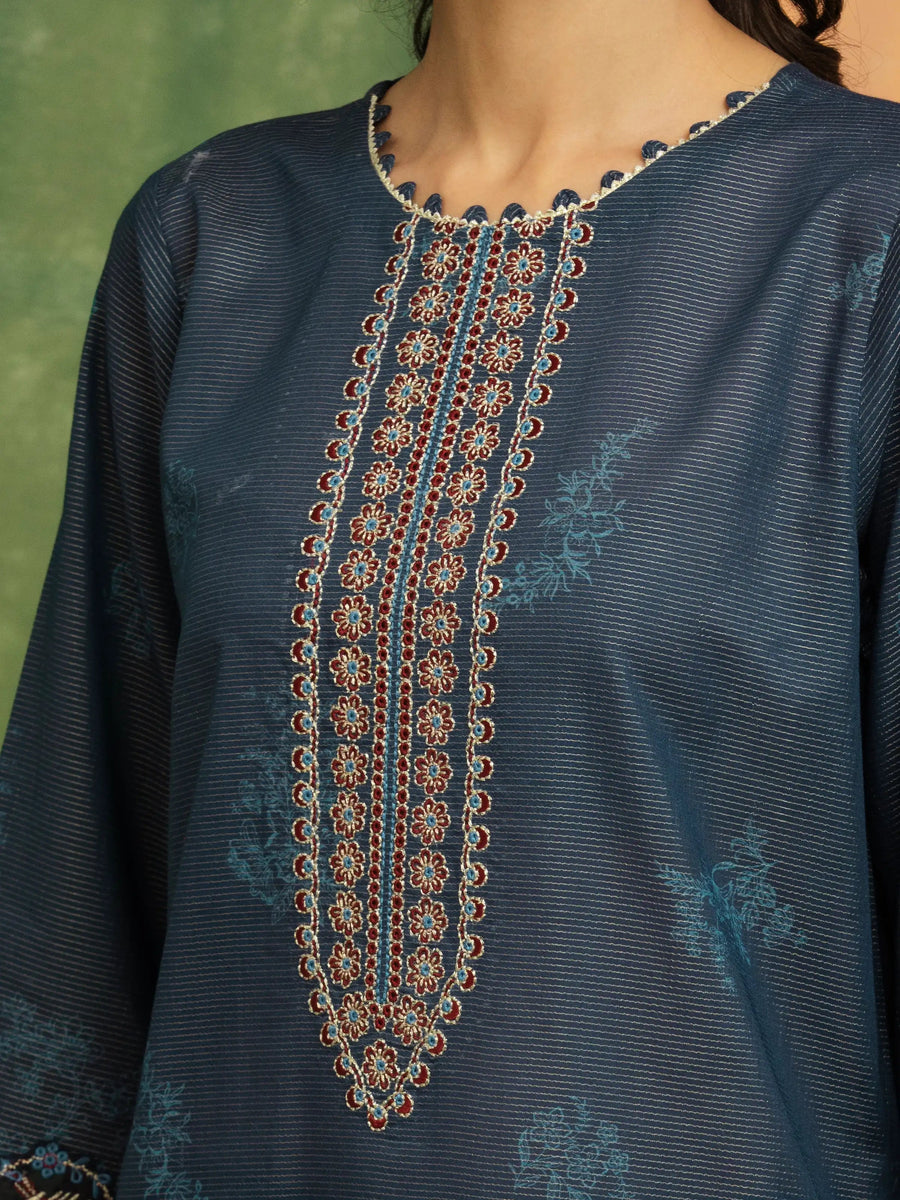 edenrobe Premium Festive Unstitched Zari Lawn 3Pc Suit EWU5V1-31195