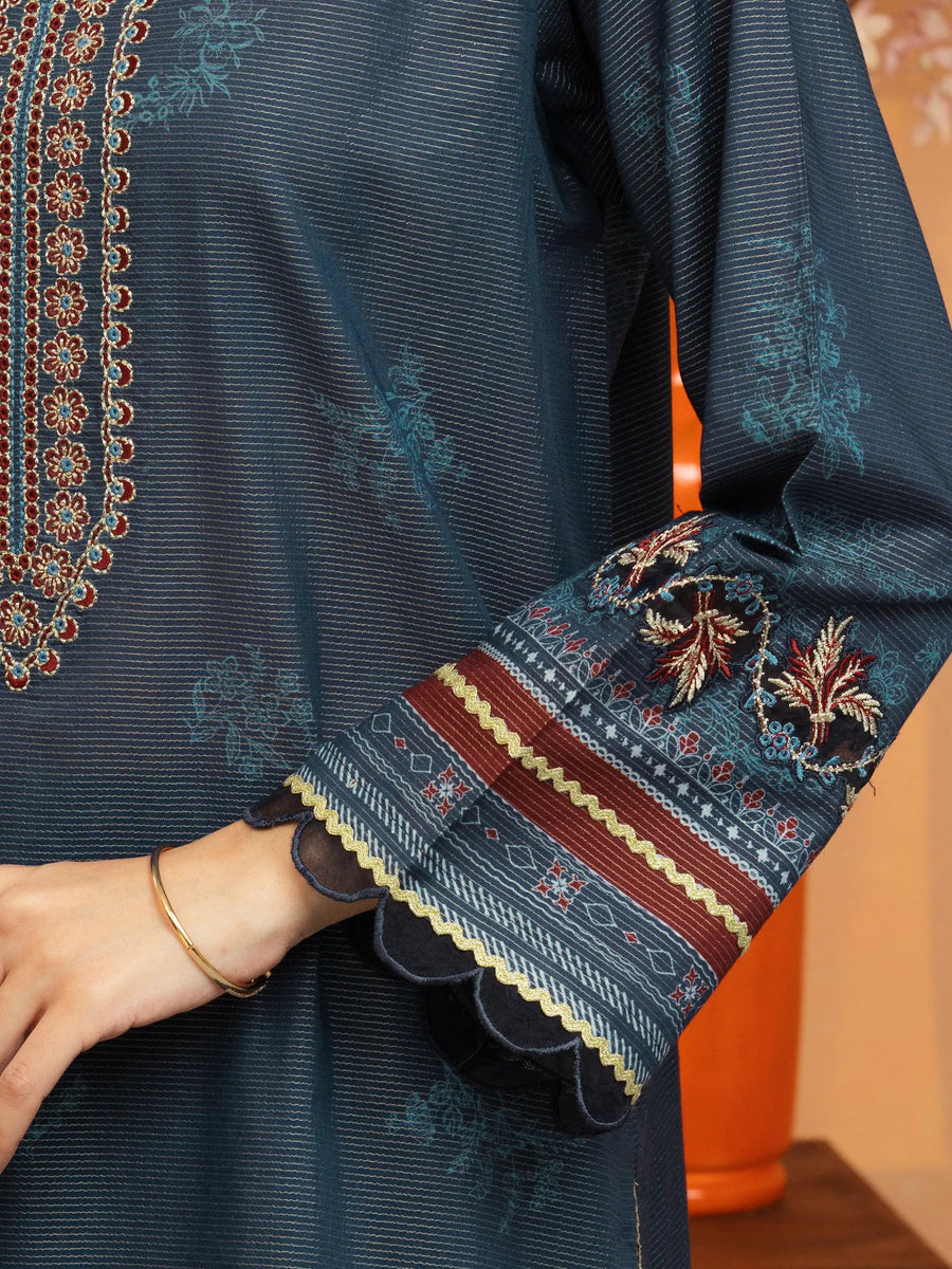 edenrobe Premium Festive Unstitched Zari Lawn 3Pc Suit EWU5V1-31195