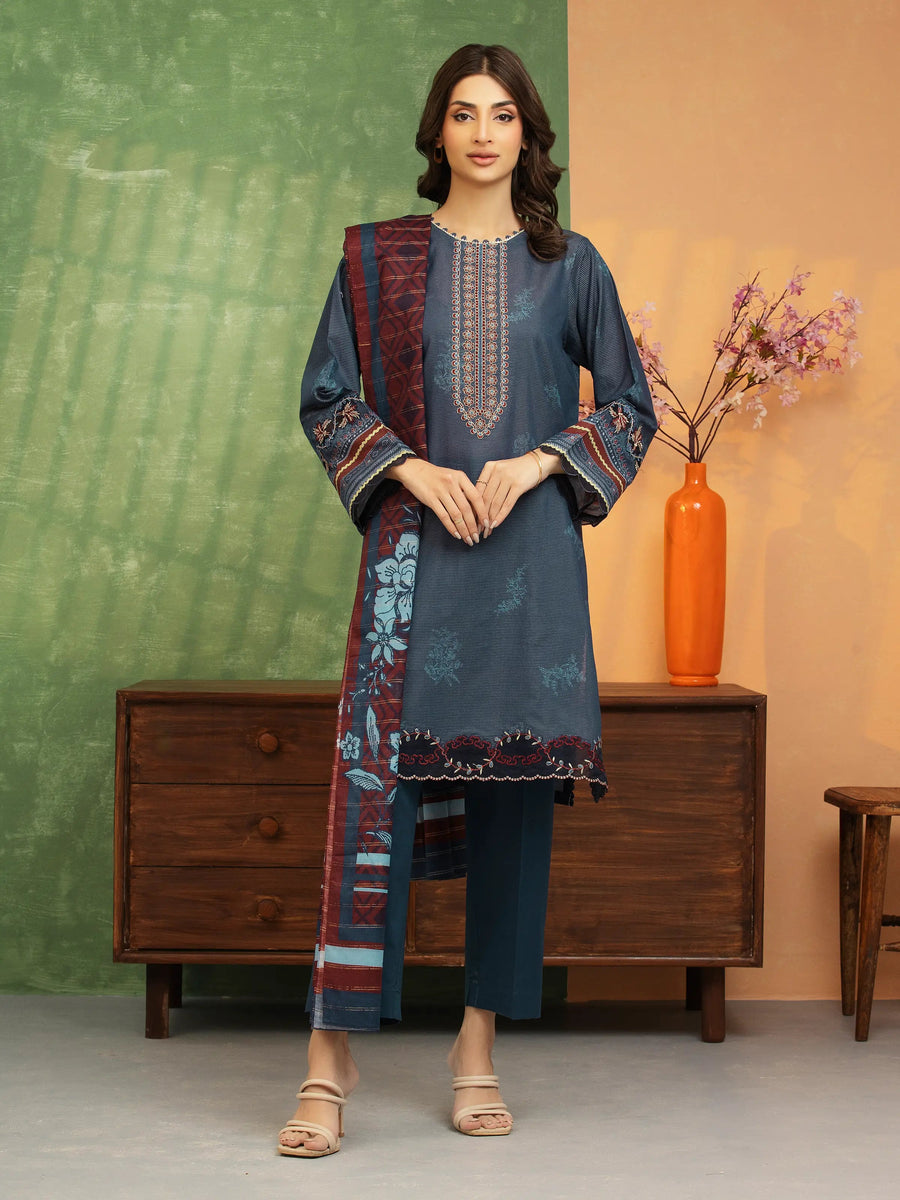 edenrobe Premium Festive Unstitched Zari Lawn 3Pc Suit EWU5V1-31195