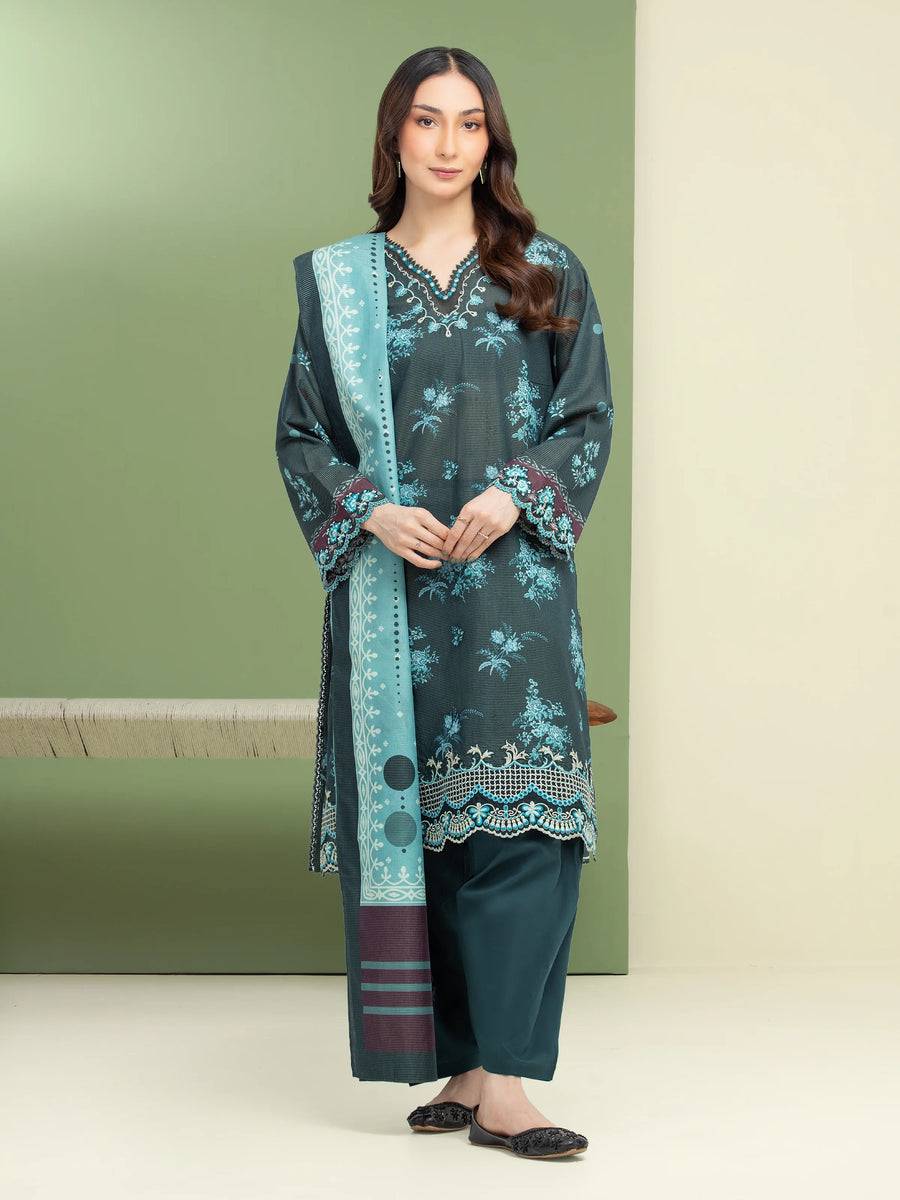 edenrobe Premium Festive Unstitched Zari Lawn 3Pc Suit EWU5V1-31196