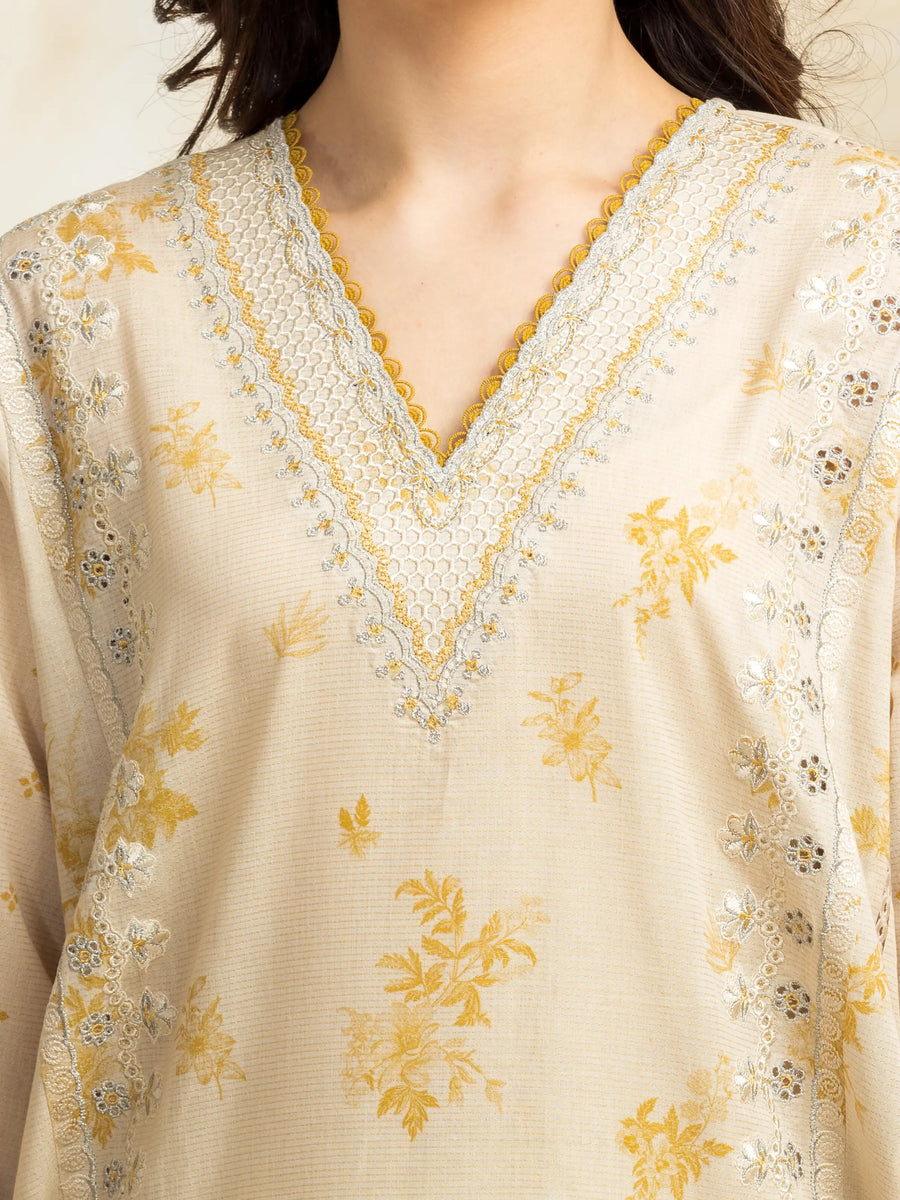 edenrobe Premium Festive Unstitched Zari Lawn 3Pc Suit EWU5V1-31199