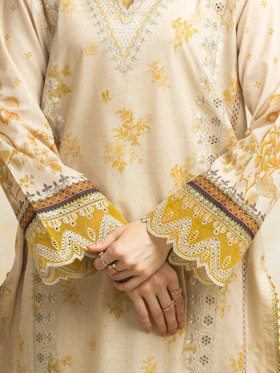 edenrobe Premium Festive Unstitched Zari Lawn 3Pc Suit EWU5V1-31199