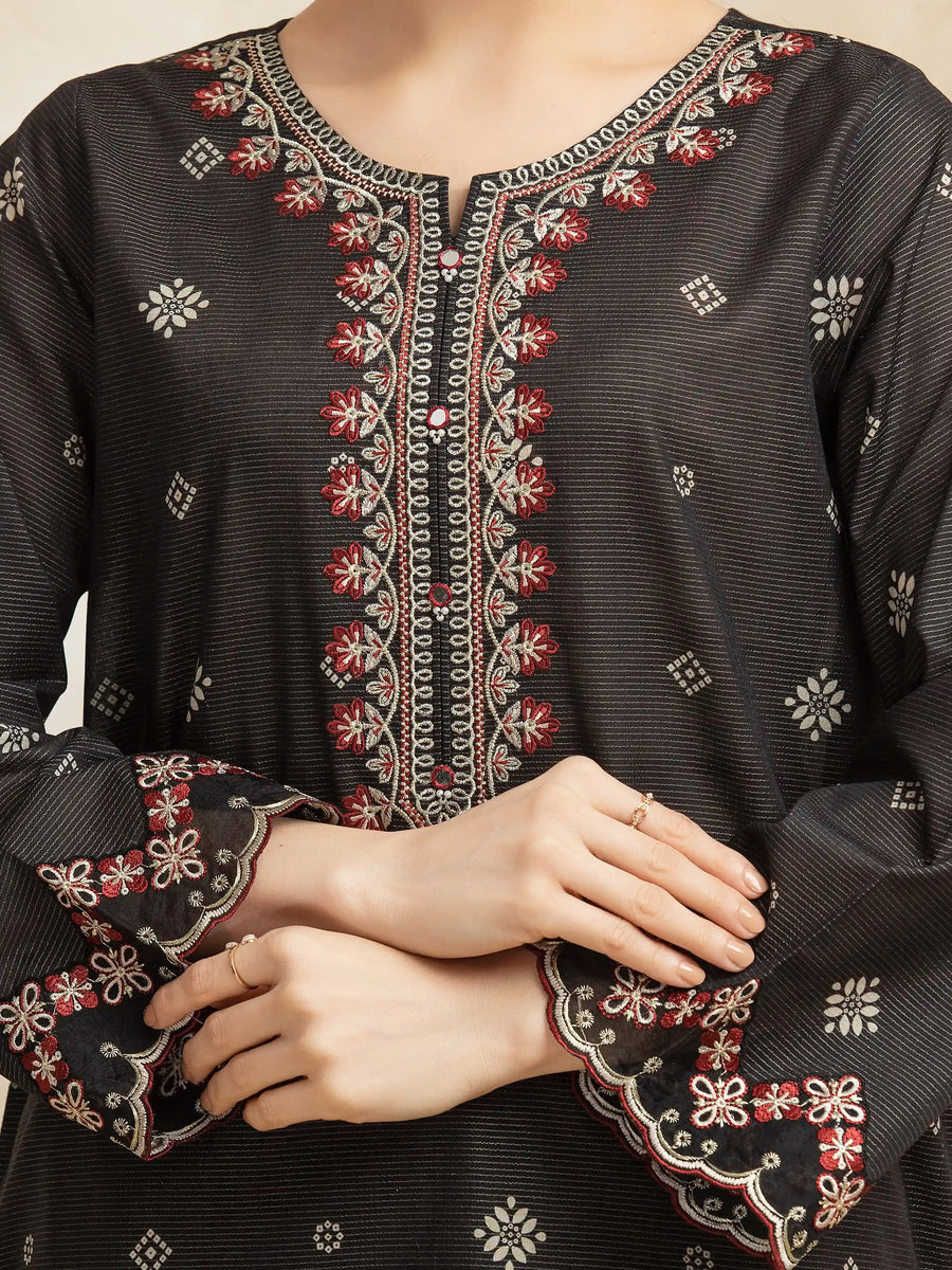 edenrobe Premium Festive Unstitched Zari Lawn 3Pc Suit EWU5V1-31200