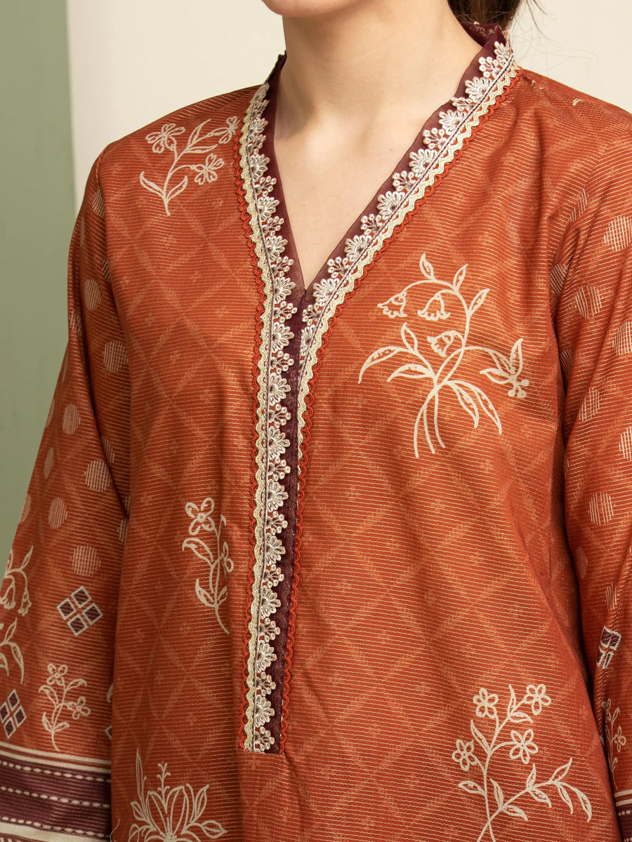 edenrobe Premium Festive Unstitched Zari Lawn 3Pc Suit EWU5V1-31201