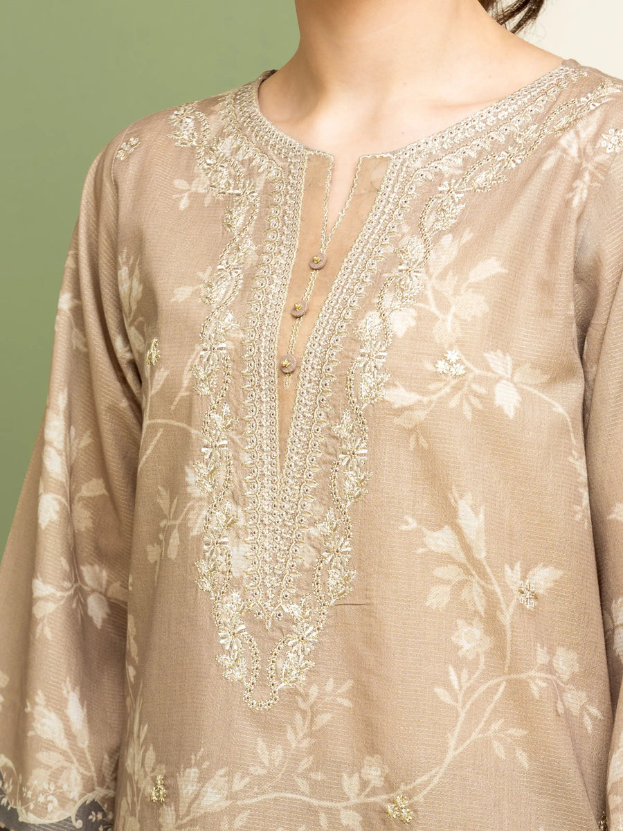 edenrobe Premium Festive Unstitched Zari Lawn 3Pc Suit EWU5V1-31202