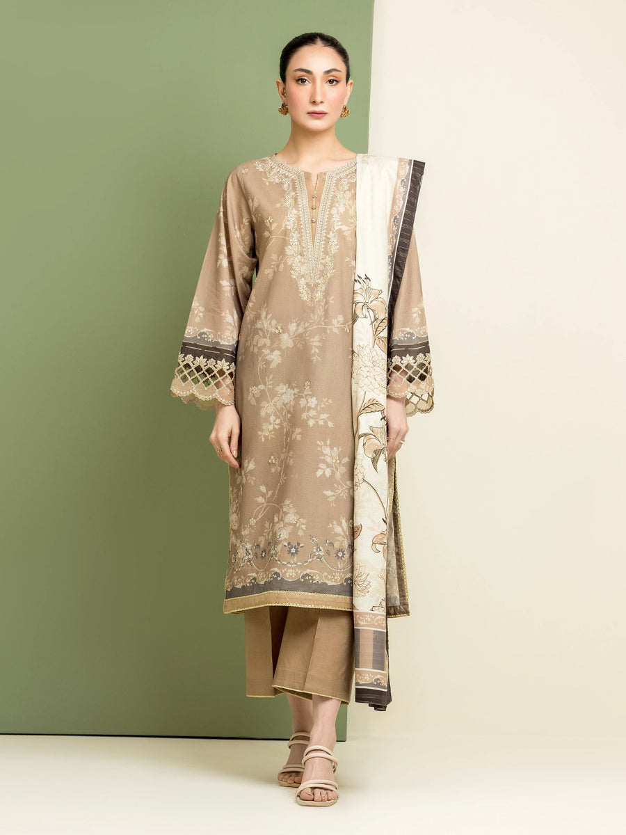 edenrobe Premium Festive Unstitched Zari Lawn 3Pc Suit EWU5V1-31202
