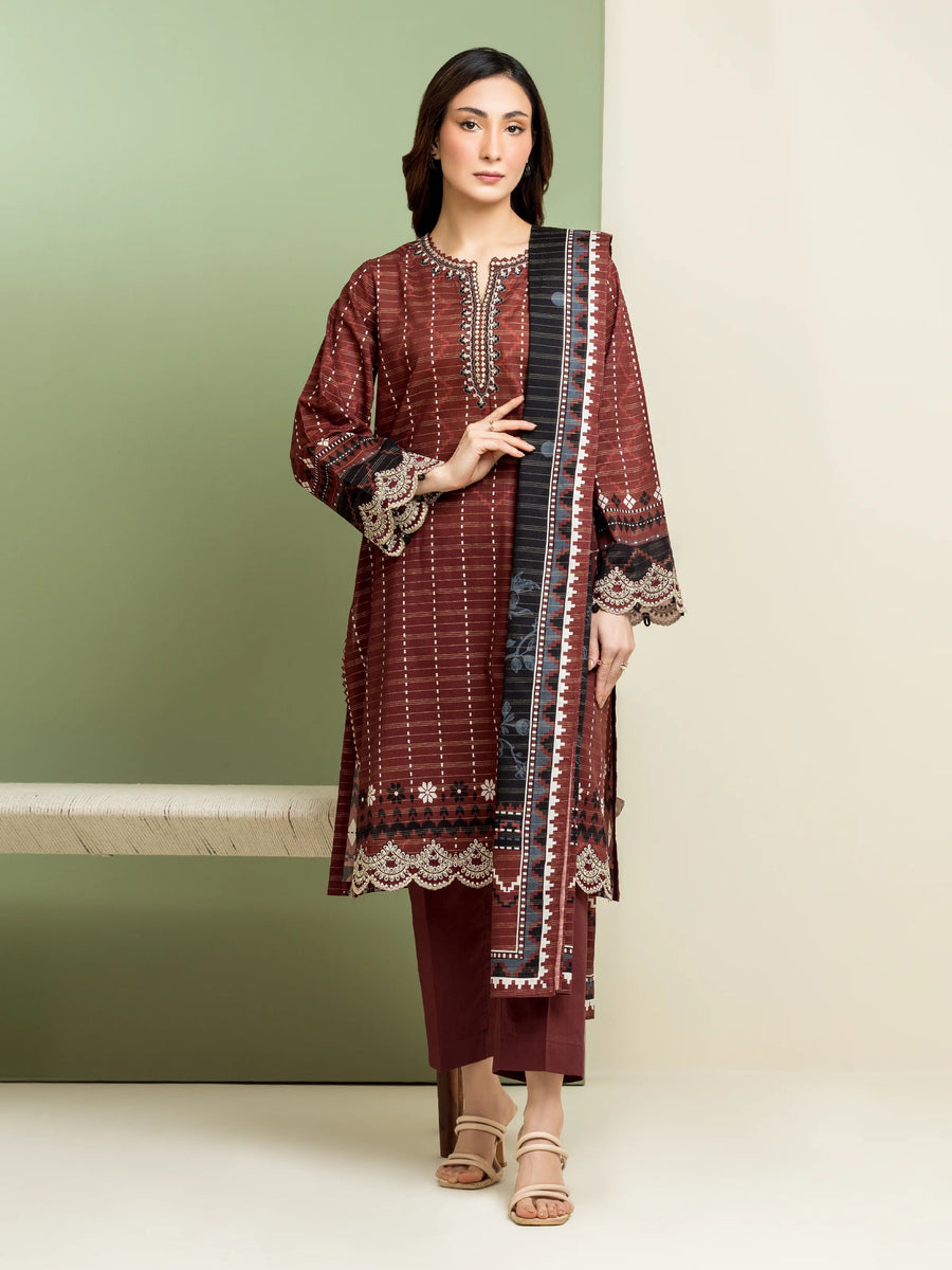 edenrobe Premium Embroidered Lawn Unstitched 3Pc Suit EWU5V1-31204